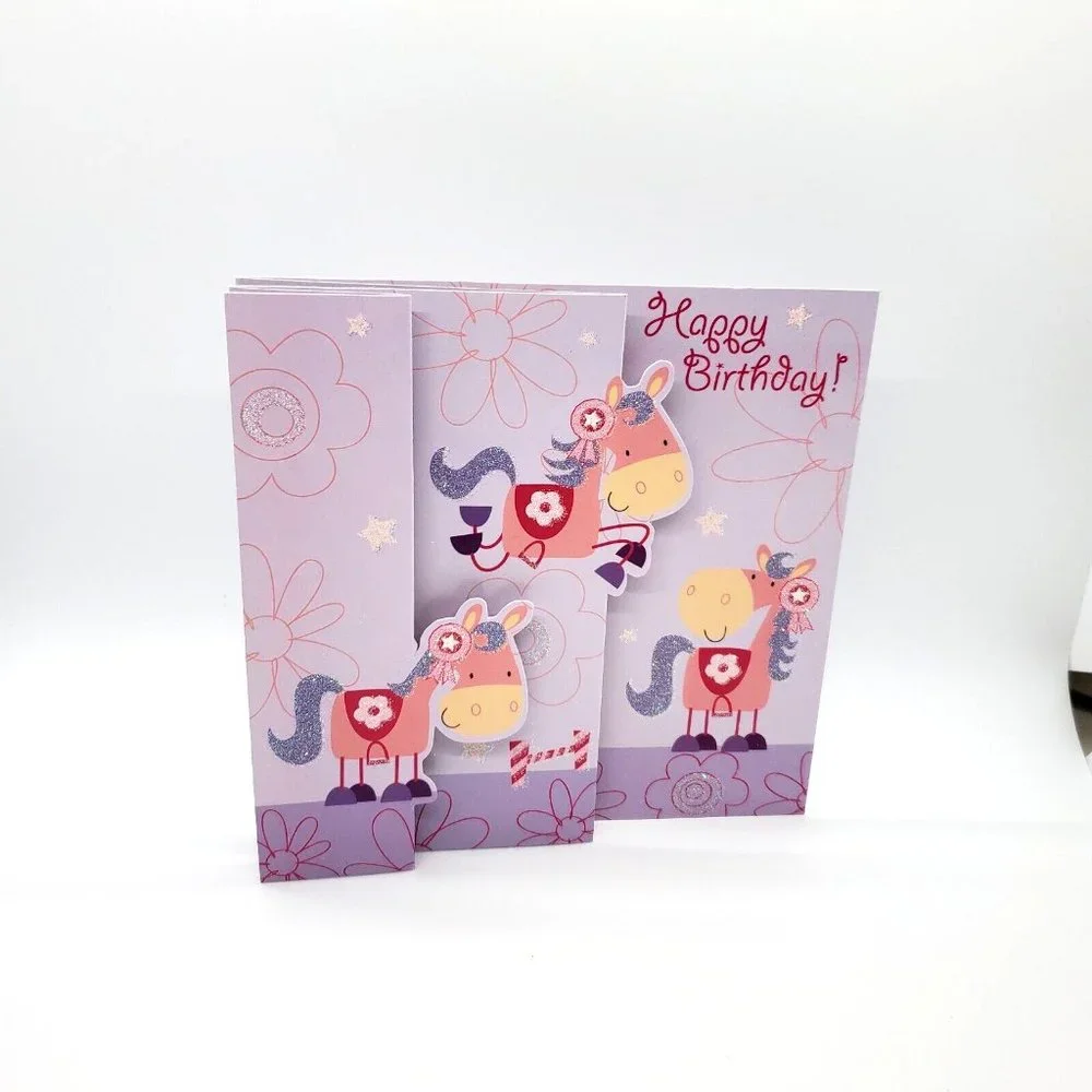 Magi Design London Large Glitter Blank Happy Birthday Greeting Card *Horses*